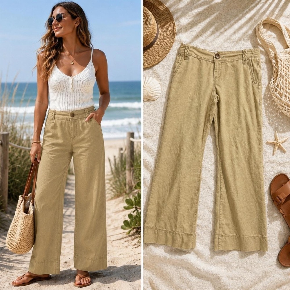 Mossimo Linen Cotton Blend Wide Leg Pants M Khaki Boho Casual Beachy Coastal Y2K